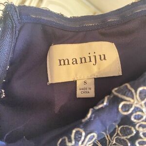 Maniju Navy Blue Dress with Silver Embroidery